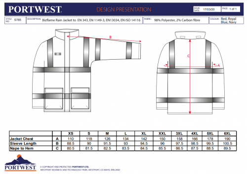 Jacheta Bizflame Rain antistatica FR, albastru royal, regular, Portwest